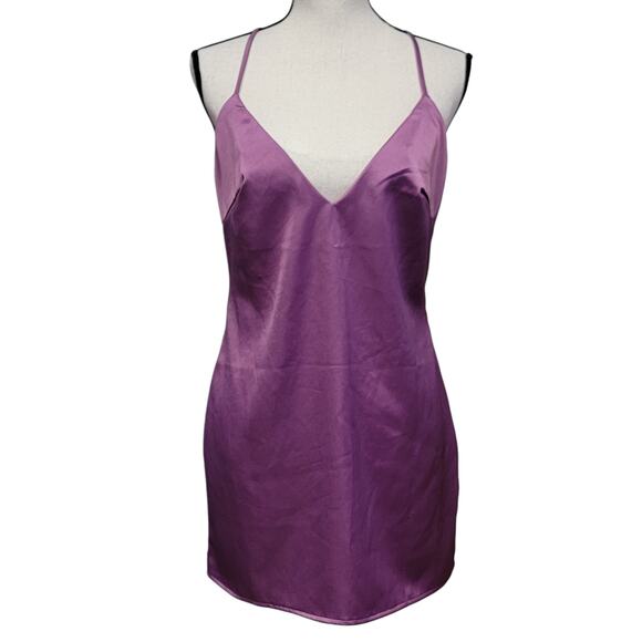 Nasty Gal Dresses & Skirts - Nasty Gal Slip Dress Womens Sz 6 Purple Plunge V Neck Mini Satin Low Back Party
